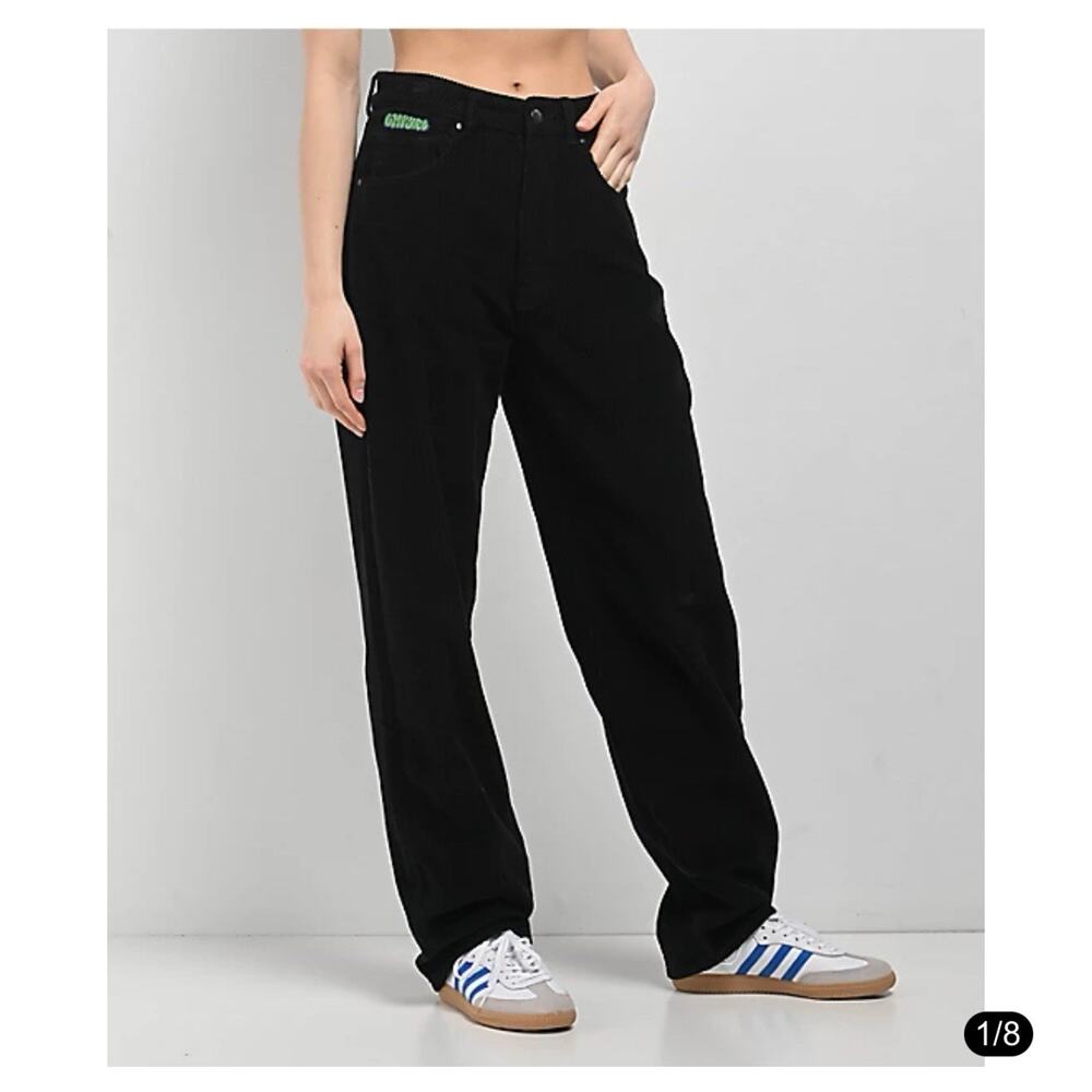 Empyre Tori Womens Corduroy Y2K Baggy 90s Skater Pants - Black, Size 2